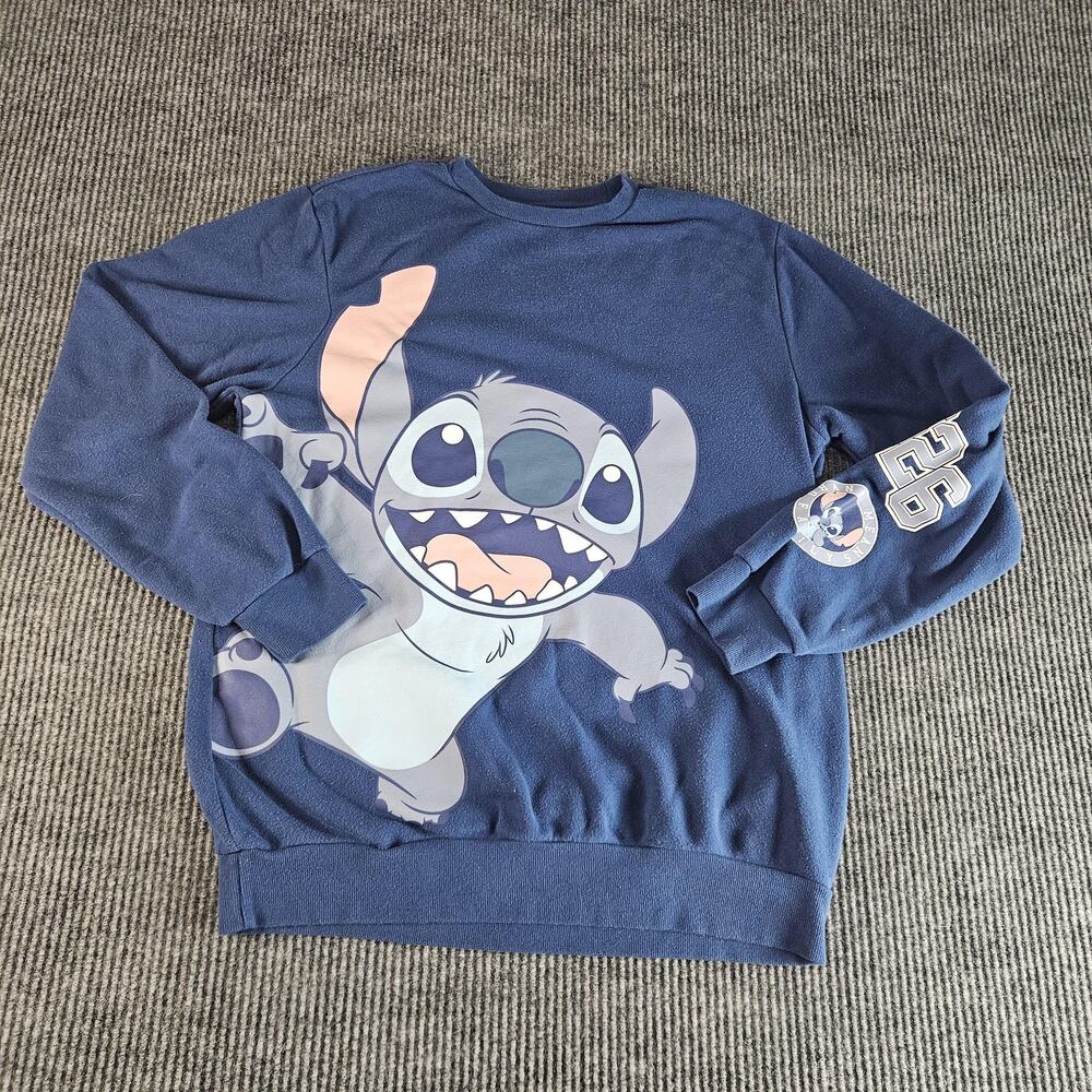Disney Stitch Sweatshirt Womens Large Blue Graphic‎ Experiment 626 Ohana Family